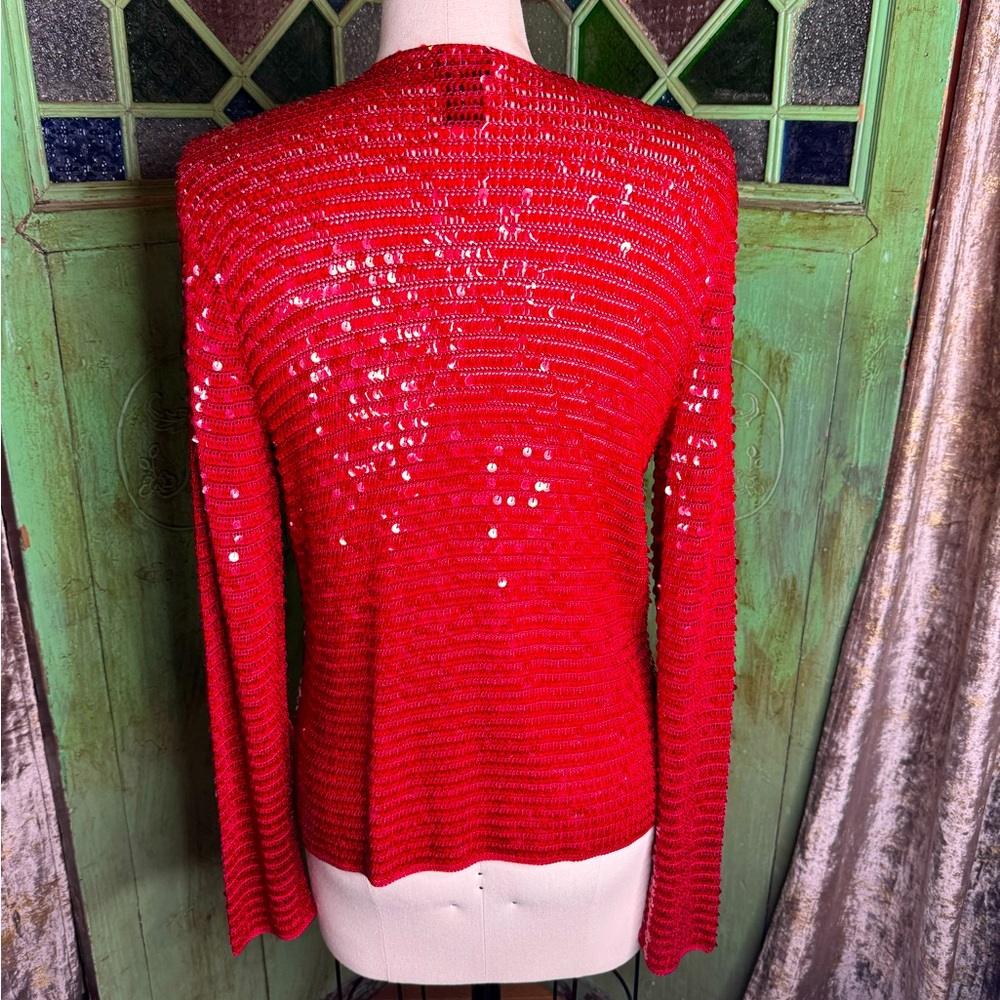 Candy Red Sequin Statement Sweater - image 4